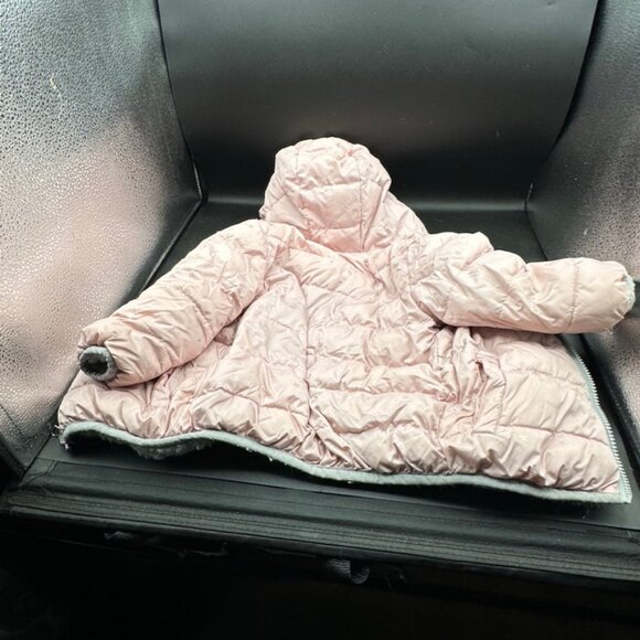 Wonder Nation Pink Siver Stars Faux Fur Puffer Coat Size 2T Length 15 In. - Picture 5 of 5